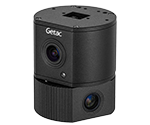 A compact black camera with a lens and multiple mounting points, designed for rugged use.