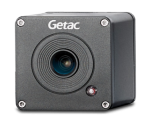 A compact black camera with a lens and logo, designed for rugged use.