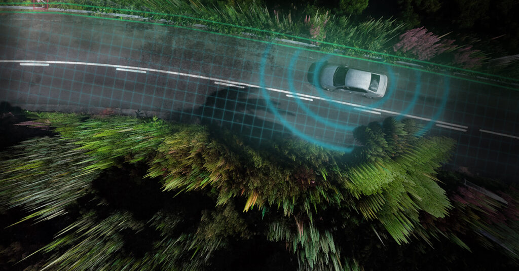 Driverless car on a road